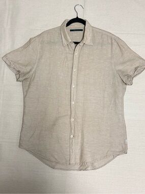 Natural Fabric - Perry Ellis Men's Short-Sleeve Linen & Cotton Shirt in Stone